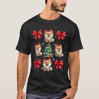 かわいいポメラニア犬ドッグラバーコケットレッドボウクリスチム Tシャツ