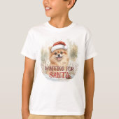 かわいいポメラニア犬パピー待ってサンタウォーター色 Tシャツ (正面)