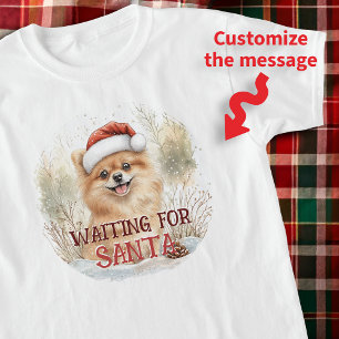 かわいいポメラニア犬パピー待ってサンタウォーター色 Tシャツ