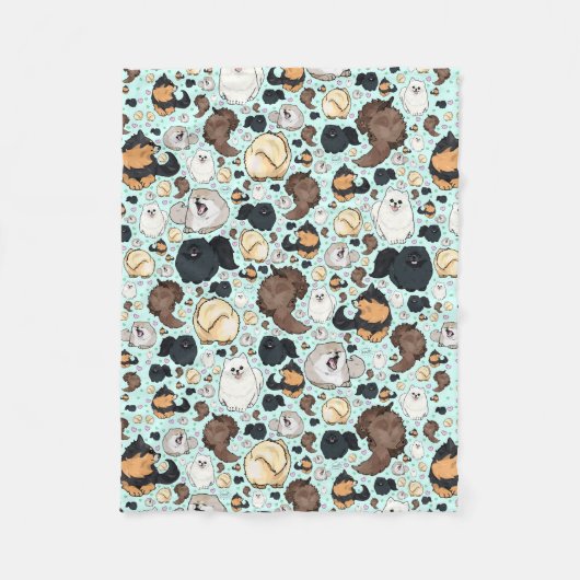 かわいいポメラニア犬ブランケット、小 フリースブランケット (正面)