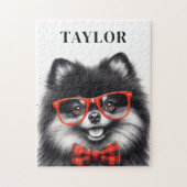 かわいいポメラニア犬レッドおたくグラス名前をカスタムする ジグソーパズル (縦)