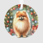 かわいいポメラニア犬水彩フェスティバルクリスマス オーナメント (裏面)