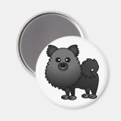 かわいいポメラニア犬漫画 – 黒 マグネット (正面/裏面)