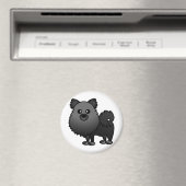 かわいいポメラニア犬漫画 – 黒 マグネット (インサイチュ (食洗機))