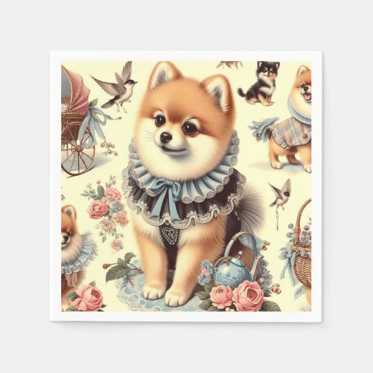 かわいいポメラニア犬絵を描ズ スタンダードカクテルナプキン (正面)