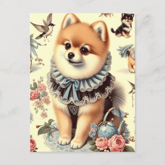 かわいいポメラニア犬絵を描ズ ポストカード (正面)