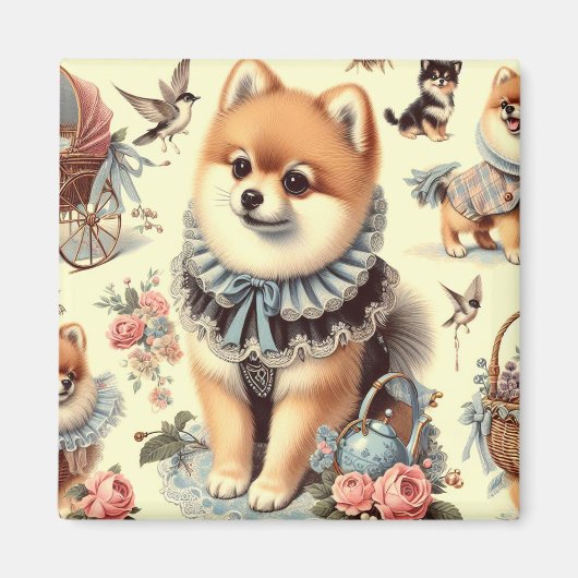 かわいいポメラニア犬絵を描ズ マグネット (正面)
