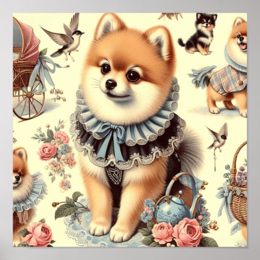 かわいいポメラニア犬絵画ズ ポスター (正面)