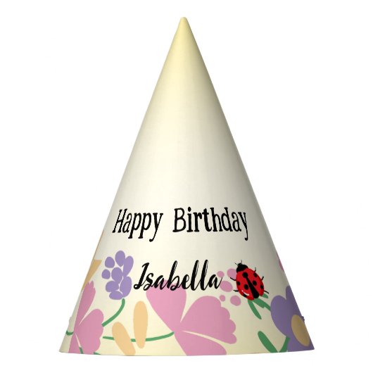 かわいいポルカドット レディバグ 春の花 誕生日 パーティーハット (正面)