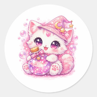 かわいいポーション魔法使い子猫 ラウンドシール