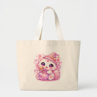 かわいいポーション魔法使い子猫 ラージトートバッグ