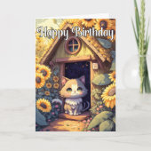 かわいいポーズの猫ネコイラストレーション カード (正面)