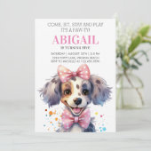 かわいいポーティパピードッグピンクペット子供の誕生日パーティー 招待状 (スタンド正面)