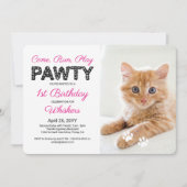 かわいいポープリントカスタムペット誕生日ポーティ写真 招待状 (正面)