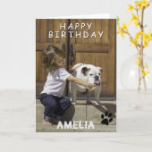かわいいポープリントハッピーバースデーフォトカード（名前あり） カード (黄色い花)