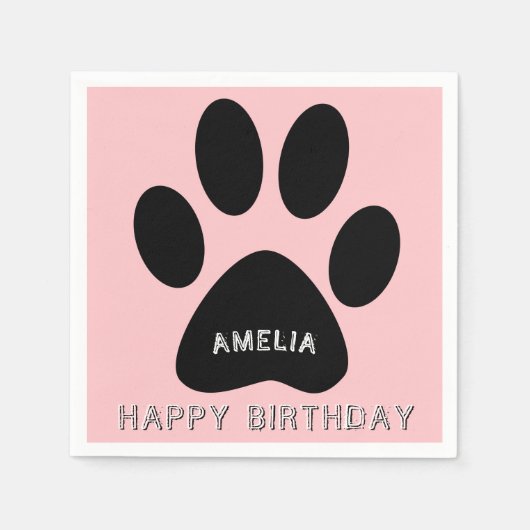かわいいポープリントピンクガーリー誕生日パーティー スタンダードカクテルナプキン (正面)