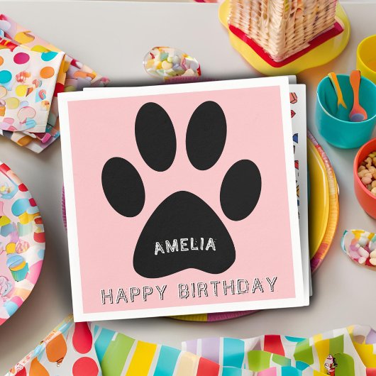 かわいいポープリントピンクガーリー誕生日パーティー スタンダードカクテルナプキン