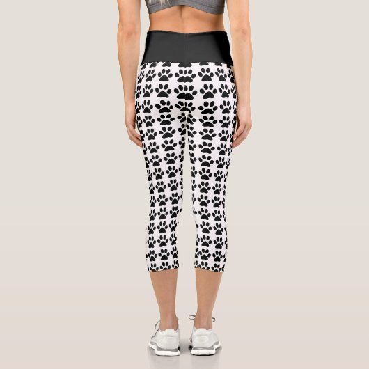 かわいいポープリントホワイトブラックパターントレンディーフィットネス カプリレギンス (裏面)