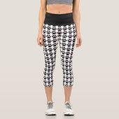 かわいいポープリントホワイトブラックパターントレンディーフィットネス カプリレギンス (正面)