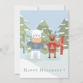 かわいいポーラーベアとトナカイのフラットホリデーカード シーズンカード