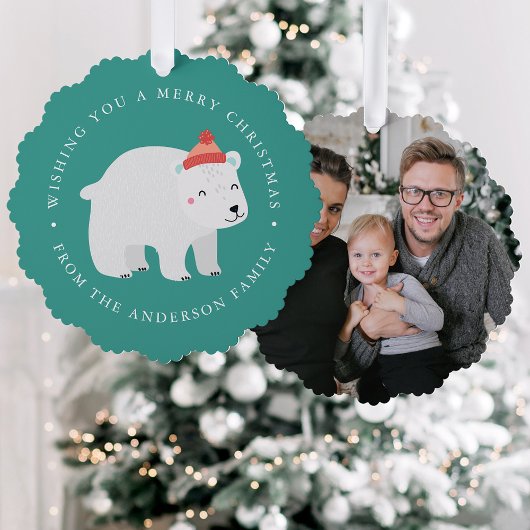 かわいいポーラーベアフォトホリデー オーナメントカード