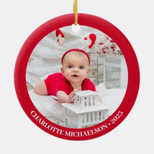 かわいいマイ初めてのクリスマスパーソナライズされた写真 セラミックオーナメント (裏面)