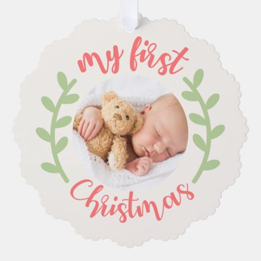 かわいいマイ初めてのクリスマスベビー写真 オーナメントカード (正面)