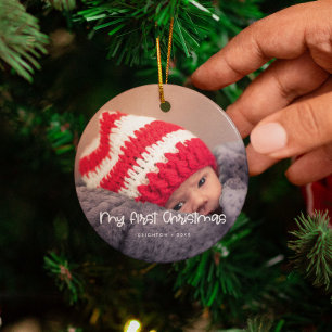 かわいいマイ初めてのクリスマスベビー写真 セラミックオーナメント