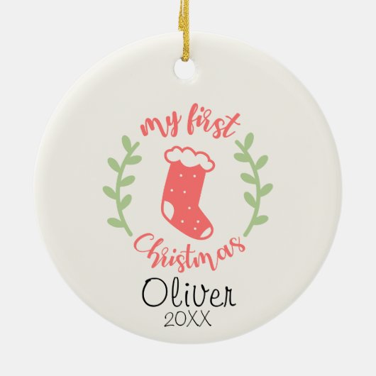 かわいいマイ初めてのクリスマスベビー写真 セラミックオーナメント (裏面)
