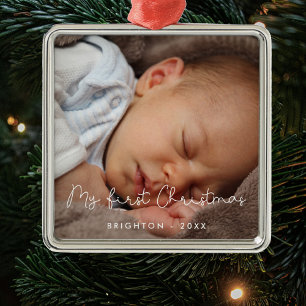 かわいいマイ初めてのクリスマスベビー写真 メタルオーナメント