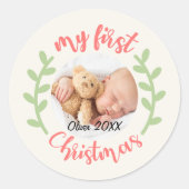 かわいいマイ初めてのクリスマスベビー写真 ラウンドシール (正面)