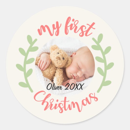 かわいいマイ初めてのクリスマスベビー写真 ラウンドシール (正面)