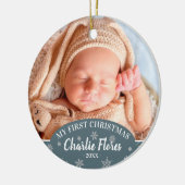 かわいいマイ初めてのクリスマスベビー写真、名前&年 セラミックオーナメント (左)