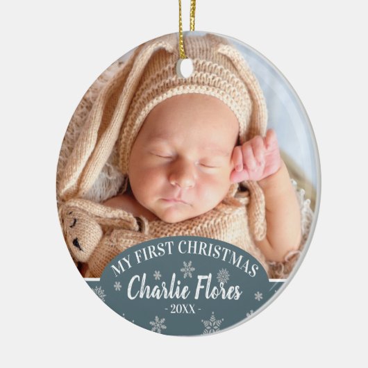 かわいいマイ初めてのクリスマスベビー写真、名前&年 セラミックオーナメント (左)