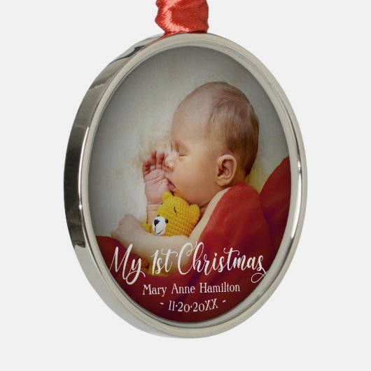 かわいいマイ初めてのクリスマス生まれたばかりのベビー写真 メタルオーナメント (右)