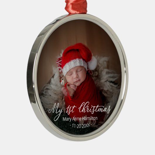 かわいいマイ初めてのクリスマス生まれたばかりのベビー写真 メタルオーナメント (右)