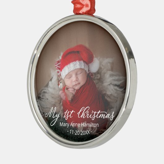 かわいいマイ初めてのクリスマス生まれたばかりのベビー写真 メタルオーナメント (左)