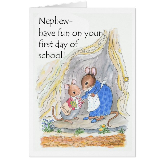 かわいいマウスおもしろい甥のための学校の初日 (正面)