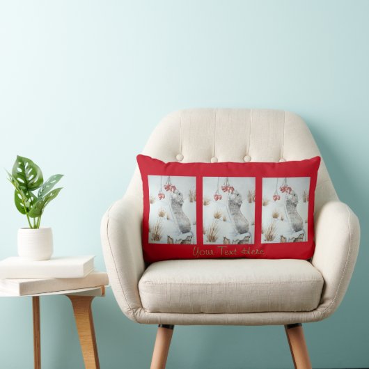 かわいいマウスおよび赤い果実の雪場面野性生物の芸術 ランバークッション (椅子)