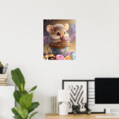 かわいいマウスがカップに座ったスイートなデザートのパーソナライズドアート ポスター (ホームオフィス)