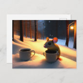 かわいいマウスでコーヒーを温める ポストカード (正面/裏面)