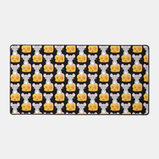 かわいいマウスとチーズパターンをテーマにした デスクマット (正面)