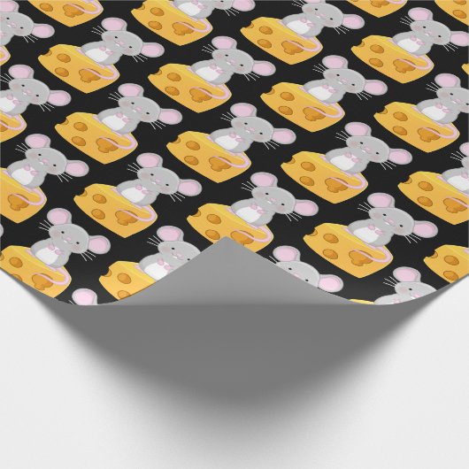 かわいいマウスとチーズパターンをテーマにした ラッピングペーパー (角)