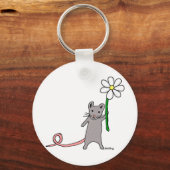 かわいいマウスとフラワーアートキーリング キーホルダー (正面)