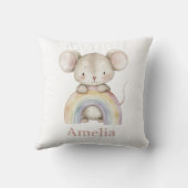 かわいいマウスとベビー名付き虹子供部屋 クッション (裏面)