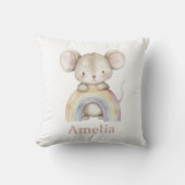 かわいいマウスとベビー名付き虹子供部屋 クッション (正面)