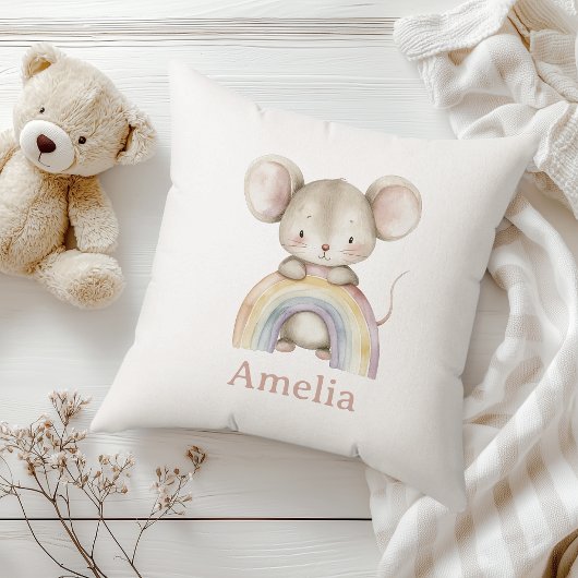 かわいいマウスとベビー名付き虹子供部屋 クッション