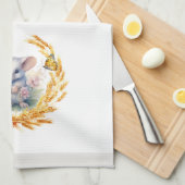 かわいいマウスと小麦キッチンタオル白&グレー キッチンタオル (四つ折り)