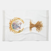 かわいいマウスと小麦キッチンタオル白&グレー キッチンタオル (横)