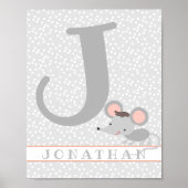 かわいいマウスと水玉模様パーソナライズされたボーイ子供部屋 ポスター (正面)